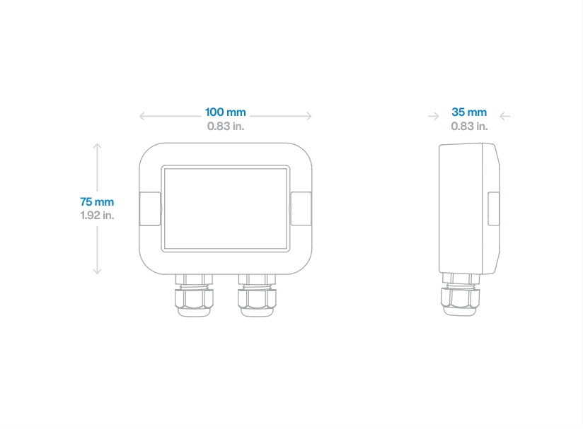 Y:Link to RGBW PWM Converter dimensional drawing: 100 × 75 × 35 mm